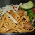 Pasta med kantareller och nötfärs