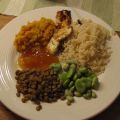 Stekt fetaost med ris, linser och chutney
