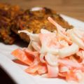 Gröna linsbiffar med ajvar och Coleslaw