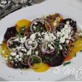 Röd- och gulbetscarpaccio med oliver och fetaost