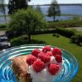 Snickerdoodle blondie med grädde och hallon