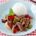 Paprika- och svampwok med biff