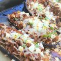 Fylld aubergine - Grekisk sko eller Papoutsakia