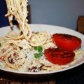 Spagetti Carbonara med stekta tomater