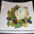 Stekt torsk och grönsaker med persiljemajonnäs