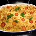 Spagettigratäng med lax och räkor