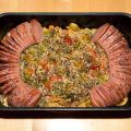 Ugnsfalu med krämig broccoli- och tomatröra