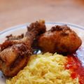 Friterad kyckling med ris och sweet chilisås