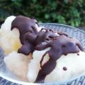 Citronsorbet med chokladsås som stelnar