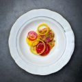 Betor med brynt smör och skaldjursbuljong