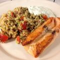 Ugnstekt laxfilé med tabbouleh och raita