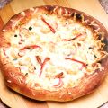 Panpizza med paprika och jätteräkor