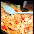 Pastagratäng med kyckling och körsbärstomater