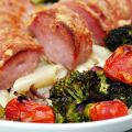 Snittad falukorv i ugn med rostad broccoli,[...]