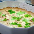 Ugnsbakad gös med bacon och parmesantäcke