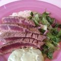 Halstrad tonfisk med avokadohummus