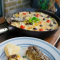 Grönsaksfrittata och pestoöverbakad torsk